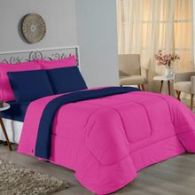 Edredom Solteiro Nobre 1 Peça Dupla Face 1,60m X 2,40m Malha 100% Algodão - Pink / Azul-marinho