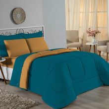 Edredom Solteiro Nobre 1 Peça Dupla Face 1,60m X 2,40m Malha 100% Algodão - Petróleo / Cobre