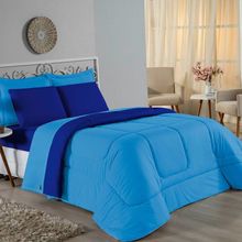 Edredom Solteiro Nobre 1 Peça Dupla Face 1,60m X 2,40m Malha 100% Algodão - Turquesa / Royal