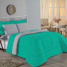 Edredom Solteiro Nobre 1 Peça Dupla Face 1,60m X 2,40m Malha 100% Algodão - Jade / Cinza