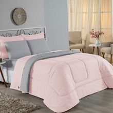 Edredom Solteiro Nobre 1 Peça Dupla Face 1,60m X 2,40m Malha 100% Algodão - Rosa / Cinza