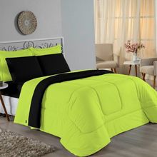 Edredom Solteiro Nobre 1 Peça Dupla Face 1,60m X 2,40m Malha 100% Algodão - Pistache / Preto
