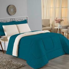 Edredom Solteiro Nobre 1 Peça Dupla Face 1,60m X 2,40m Malha 100% Algodão - Petróleo / Palha