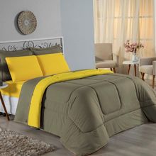 Edredom Queen Nobre 1 Peça Dupla Face 2,20m X 2,40m Malha 100% Algodão - Avelã / Amarelo
