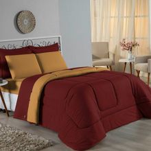 Edredom Solteiro Nobre 1 Peça Dupla Face 1,60m X 2,40m Malha 100% Algodão - Vinho / Cobre