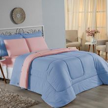 Edredom Queen Nobre 1 Peça Dupla Face 2,20m X 2,40m Malha 100% Algodão - Azul-bebê / Rosa-bebê