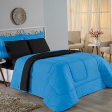 Edredom Queen Nobre 1 Peça Dupla Face 2,20m X 2,40m Malha 100% Algodão - Turquesa / Preto