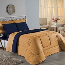 Edredom Queen Nobre 1 Peça Dupla Face 2,20m X 2,40m Malha 100% Algodão - Cobre / Azul-marinho