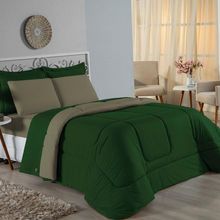 Edredom Queen Nobre 1 Peça Dupla Face 2,20m X 2,40m Malha 100% Algodão - Verde-bandeira / Avelã