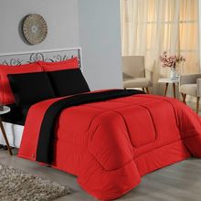 Edredom Queen Nobre 1 Peça Dupla Face 2,20m X 2,40m Malha 100% Algodão - Vermelho / Preto