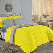 Edredom Queen Nobre 1 Peça Dupla Face 2,40m X 2,60m Malha 100% Algodão - Amarelo / Cinza