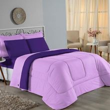 Edredom Queen Nobre 1 Peça Dupla Face 2,20m X 2,40m Malha 100% Algodão - Lilás / Roxo