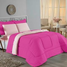 Edredom Queen Nobre 1 Peça Dupla Face 2,20m X 2,40m Malha 100% Algodão - Pink / Palha