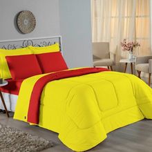 Edredom Queen Nobre 1 Peça Dupla Face 2,40m X 2,60m Malha 100% Algodão - Amarelo / Vermelho