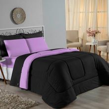 Edredom Queen Nobre 1 Peça Dupla Face 2,20m X 2,40m Malha 100% Algodão - Preto / Lilás
