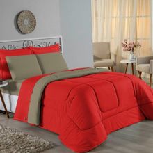 Edredom Queen Nobre 1 Peça Dupla Face 2,20m X 2,40m Malha 100% Algodão - Vermelho / Avelã