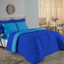 Edredom Queen Nobre 1 Peça Dupla Face 2,20m X 2,40m Malha 100% Algodão - Royal / Turquesa