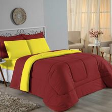 Edredom Queen Nobre 1 Peça Dupla Face 2,20m X 2,40m Malha 100% Algodão - Vinho / Amarelo