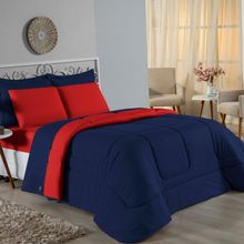 Edredom King Nobre 1 Peça Dupla Face 2,50m X 2,90m Malha 100% Algodão - Azul-marinho / Vermelho
