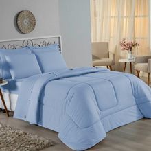 Edredom King Nobre 1 Peça Dupla Face 2,50m X 2,90m Malha 100% Algodão - Azul-bebê