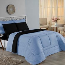 Edredom King Nobre 1 Peça Dupla Face 2,50m X 2,90m Malha 100% Algodão - Azul-bebê / Preto