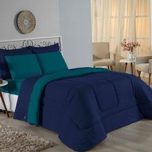 Edredom King Nobre 1 Peça Dupla Face 2,50m X 2,90m Malha 100% Algodão - Azul-marinho / Petróleo