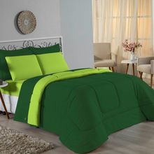 Kit Edredom Dupla Face + Jogo De Lençol Casal Viúva Nobre 6 Peças Malha 100% Algodão - Verde-bandeira / Pistache