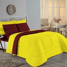 Edredom King Nobre 1 Peça Dupla Face 2,50m X 2,90m Malha 100% Algodão - Amarelo / Vinho