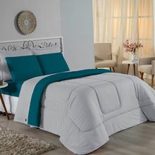 Edredom King Nobre 1 Peça Dupla Face 2,50m X 2,90m Malha 100% Algodão - Cinza / Petróleo