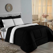 Edredom King Nobre 1 Peça Dupla Face 2,50m X 2,90m Malha 100% Algodão - Preto / Branco