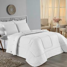 Kit Edredom Dupla Face + Jogo De Lençol Casal Viúva Nobre 7 Peças Malha 100% Algodão - Branco