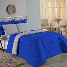 Edredom King Nobre 1 Peça Dupla Face 2,50m X 2,90m Malha 100% Algodão - Royal / Cinza