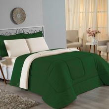 Edredom King Nobre 1 Peça Dupla Face 2,50m X 2,90m Malha 100% Algodão - Verde-bandeira / Palha