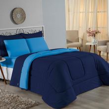 Edredom King Nobre 1 Peça Dupla Face 2,50m X 2,90m Malha 100% Algodão - Azul-marinho / Turquesa