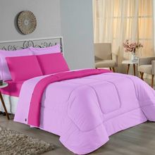Edredom King Nobre 1 Peça Dupla Face 2,50m X 2,90m Malha 100% Algodão - Lilás / Pink
