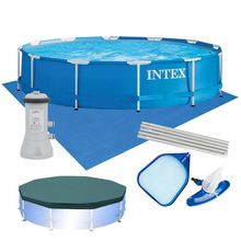 Piscina Estrutural 6.503 Litros Armação Azul + Capa + Filtro 220v + Forro + Kit Limpeza- Intex