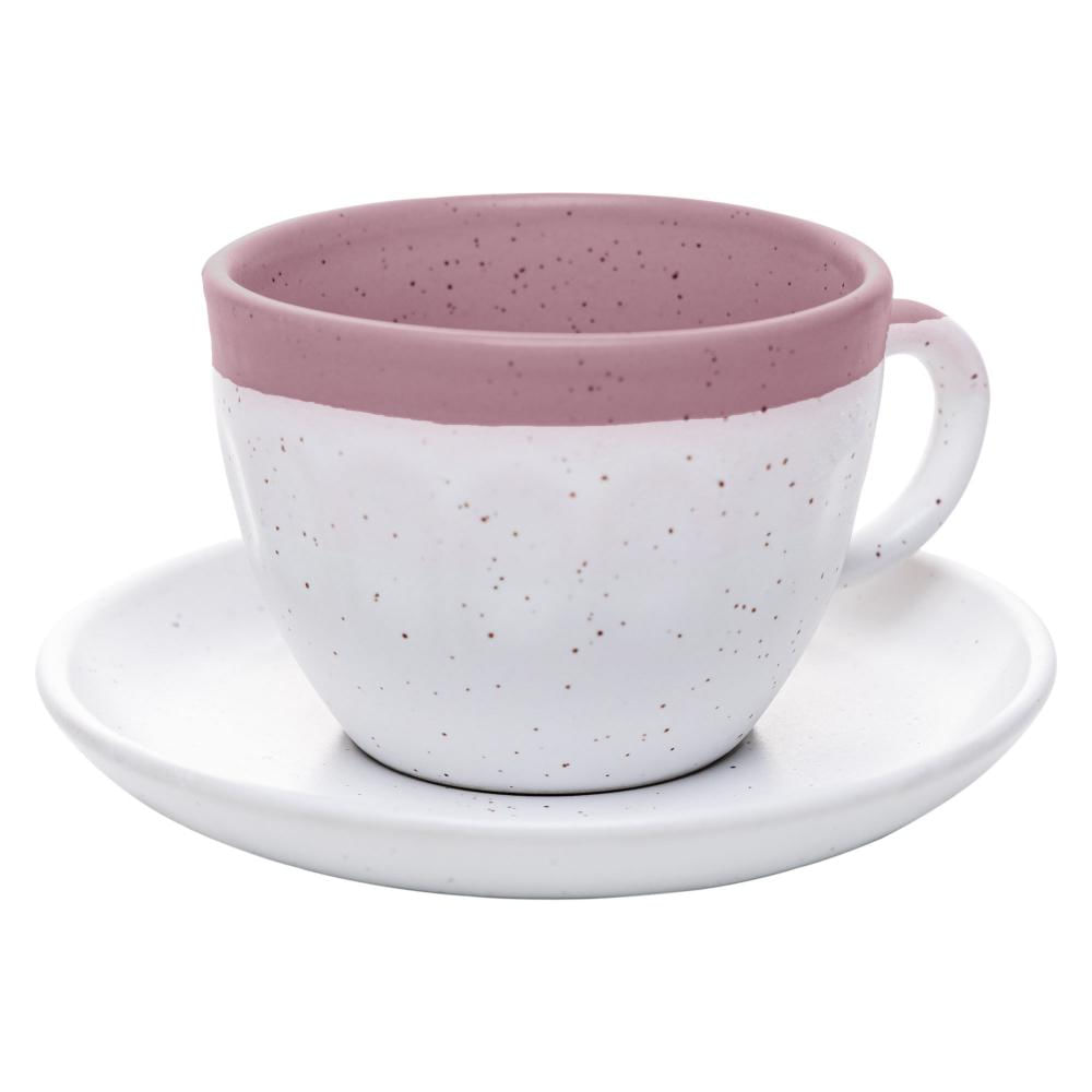 4 Xícaras de Chá com Pires Ombré Wolff 210ml Rosa Cerâmica