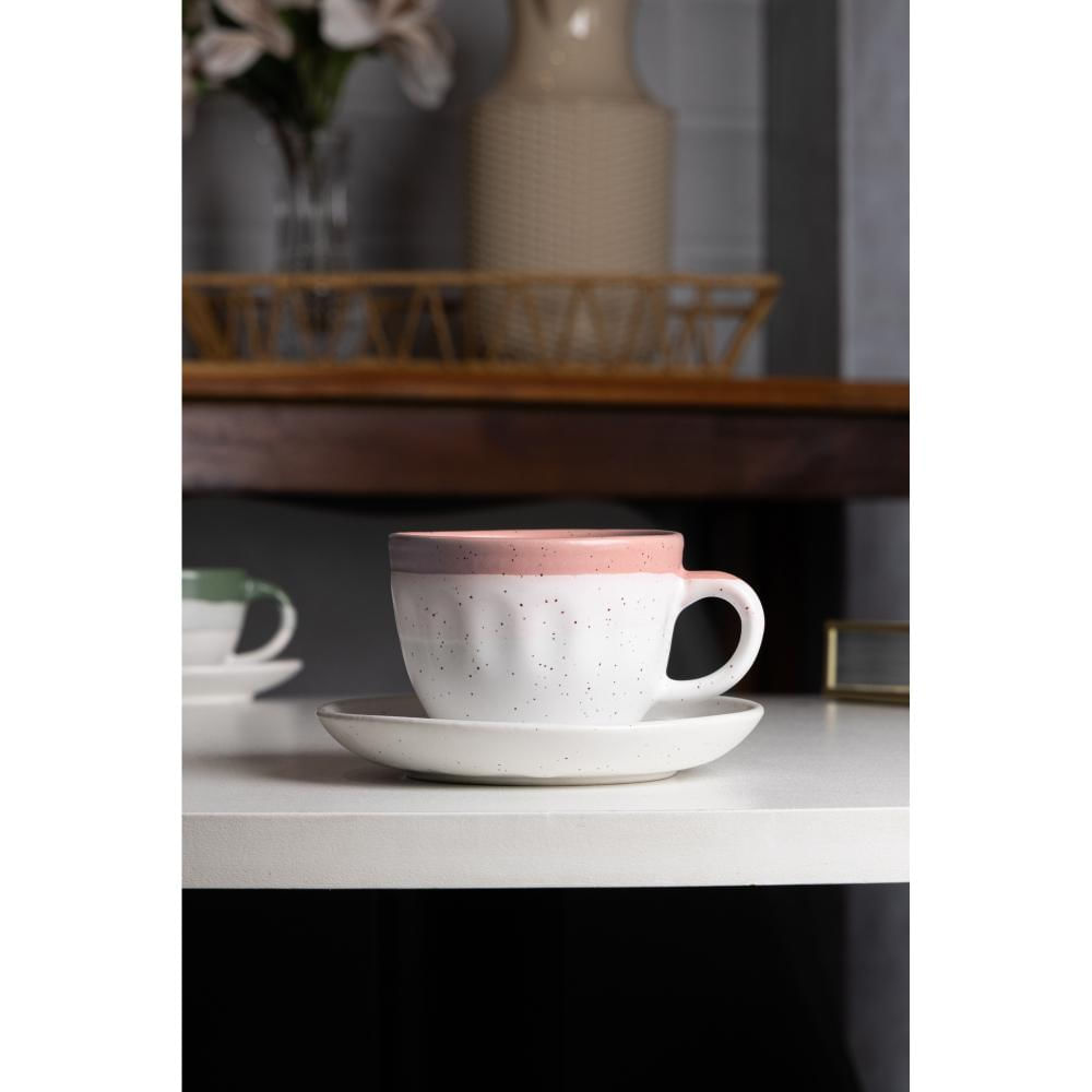 Encontraproduto.com.br - 4 Xícaras de Chá com Pires Ombré Wolff 210ml Rosa Cerâmica
