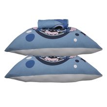 Jogo de Lençol KazzaVip Casal Malha Mista 70% Algodão e 30% Poliéster Joy Disney Big Stitch 03 Peças Azul