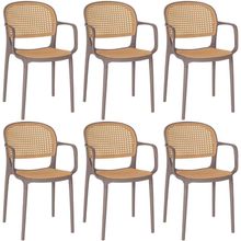 Kit 6 Cadeiras De Jantar Roma Prática Com Braços Para Sala E Cozinha - Marrom Claro