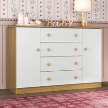 Cômoda Infantil 125cm 2 Portas E 4 Gavetas Encanto Multimóveis Mp4450 Madeirado/branco Madeirado/branco