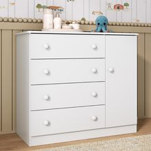 Cômoda Infantil 95cm 1 Porta E 4 Gavetas Encanto Multimóveis Mp4449 Branco Branco