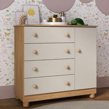 Cômoda Infantil 95cm 1 Porta E 4 Gavetas Allegra Multimóveis Mp4444 Madeirado/off White Madeirado/off White