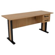Mesa De Escritorio 2 Gavetas E Chave 160 Cm Me4193 Amendoa Preto Tecno Mobili Amendoa Preto
