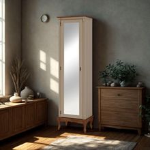 Sapateira Antique 1 Porta Com Espelho E Pés Luix Xv - Amêndoa Laca Com Tampo E Base Imbuia Glazer