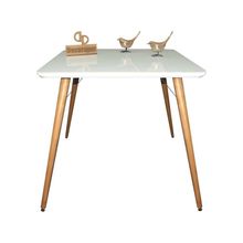 Mesa Jantar Pés Palitos Tampo Quadrado Vidro Laqueado 90cm Branco