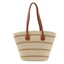 Bolsa De Palha Grande Com Forro Para Praia, Piscina, Férias E Uso Diário - Bege Listrada