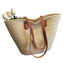 Bolsa De Palha Grande Com Forro Para Praia, Piscina, Férias E Uso Diário - Bege