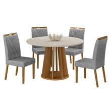 Mesa De Jantar Ambiente Rose Cinamomo Off White Com 4 Cadeiras Lara Linho Prata - Valdemóveis