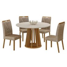 Mesa De Jantar Rose Cinamomo Off White Com 4 Cadeiras Lara Linho Bege - Valdemóveis
